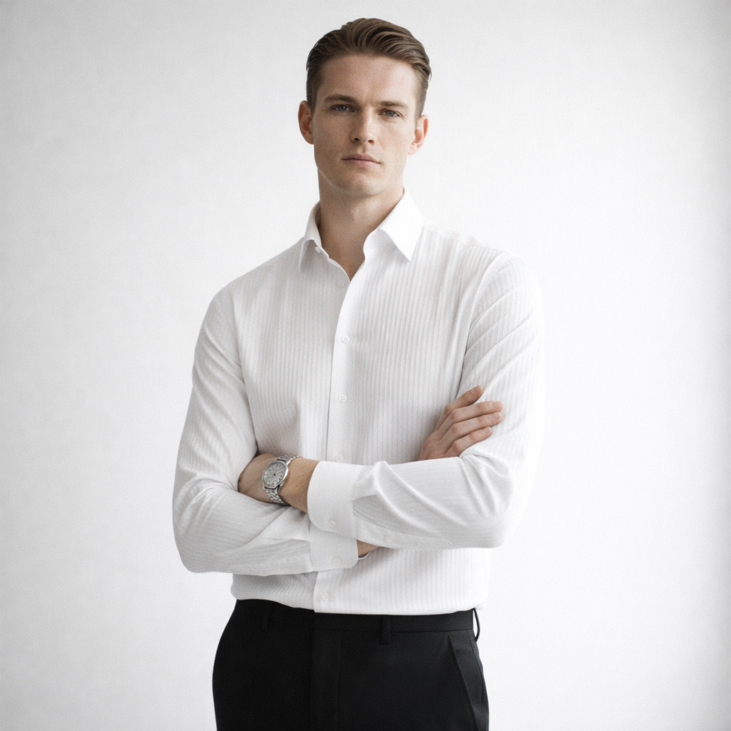 RENNEX Slim-Fit Striped Dress Shirt