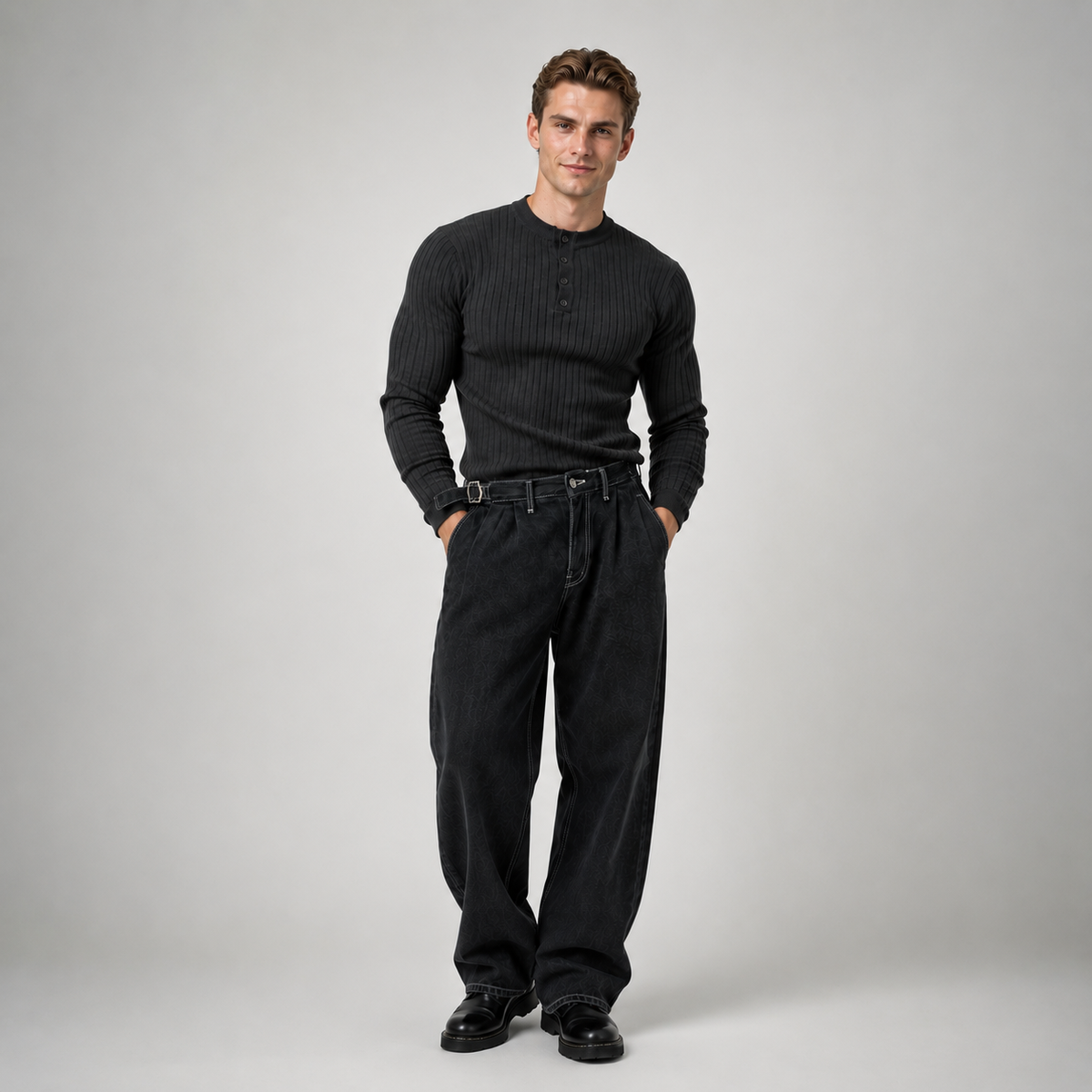 RUXUS Premium Stripe Henley Collar Longsleeve
