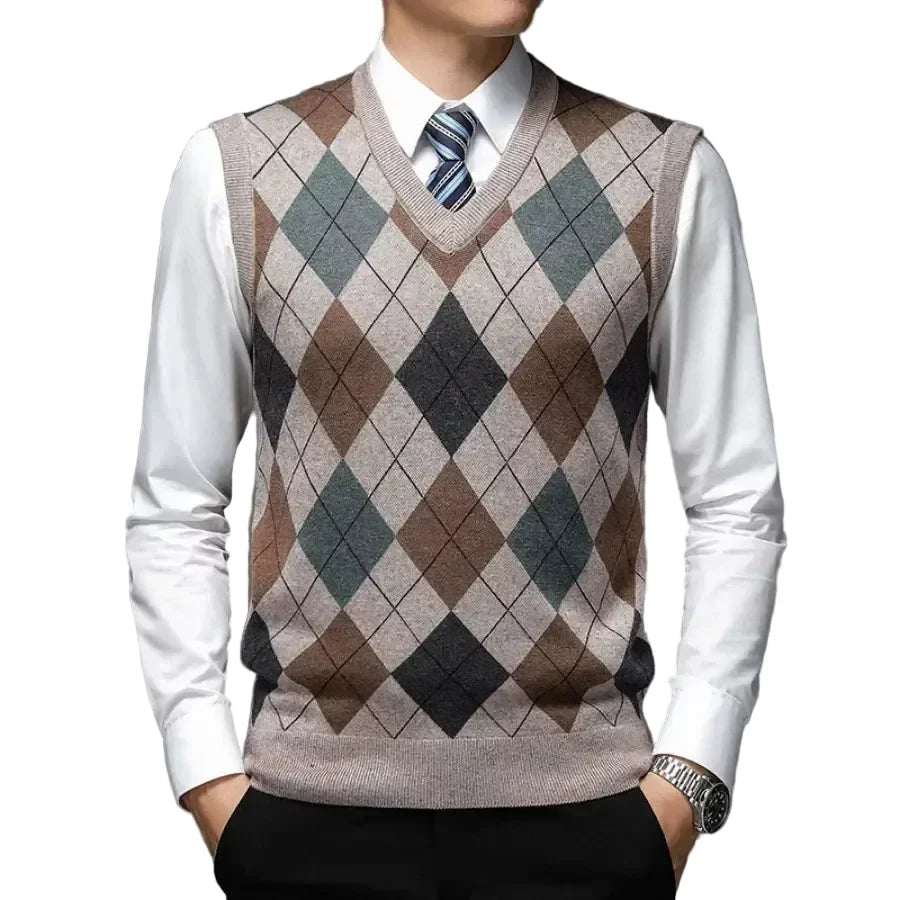 CONARD V-Neck Jacquard Plaid Vest