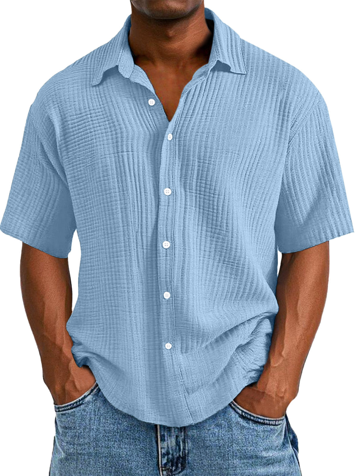 Casual Textured Short-sleeved Shirt