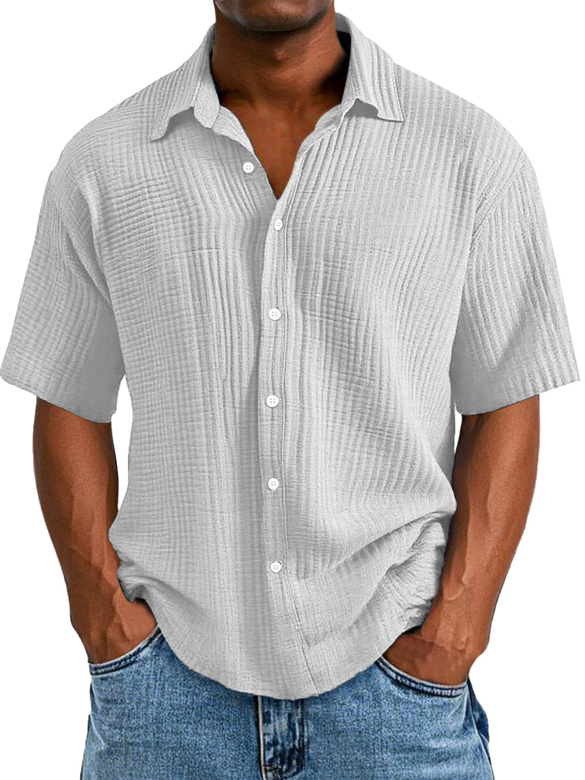 Casual Textured Short-sleeved Shirt