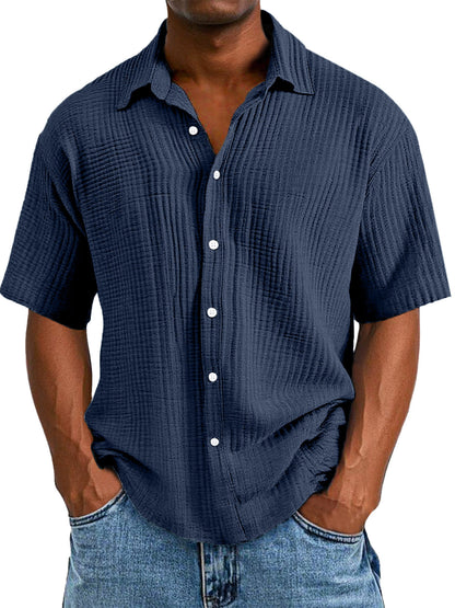 Casual Textured Short-sleeved Shirt