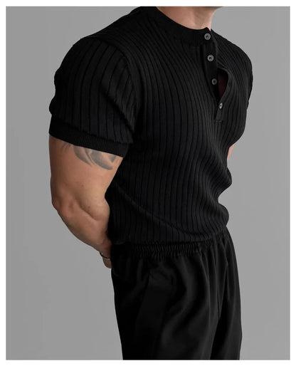 RUFUS Vertical Stripe Henley Collar Tee
