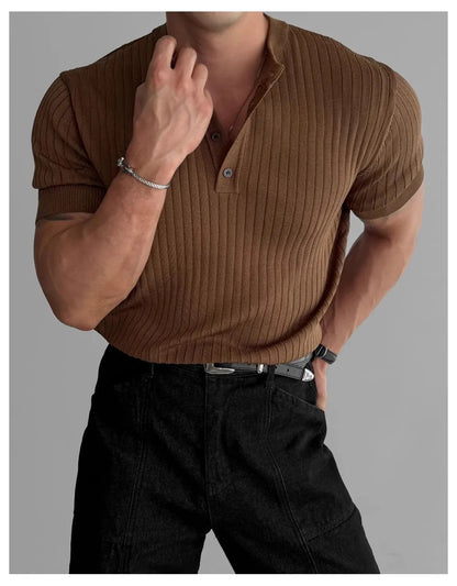 RUFUS Vertical Stripe Henley Collar Tee