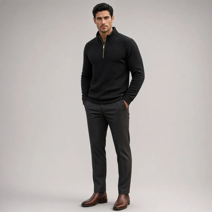 CHEKK Grid-Patterned Half-Zip Sweater