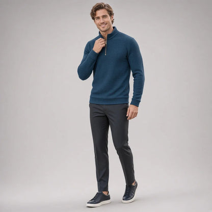 CHEKK Grid-Patterned Half-Zip Sweater
