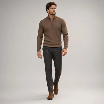 CHEKK Grid-Patterned Half-Zip Sweater