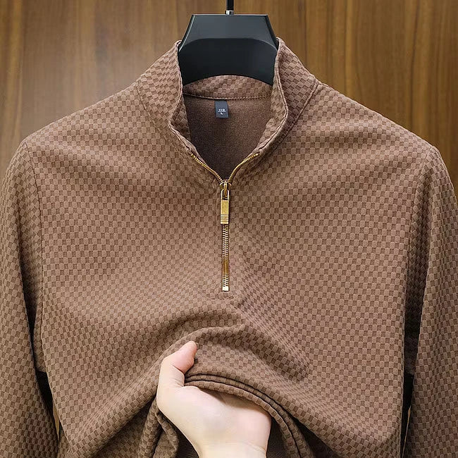 CHEKK Grid-Patterned Half-Zip Sweater