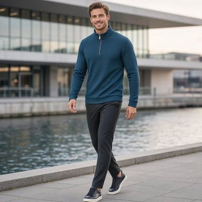 CHEKK Grid-Patterned Half-Zip Sweater