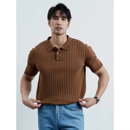 RUMIN Striped Knit Casual Polo