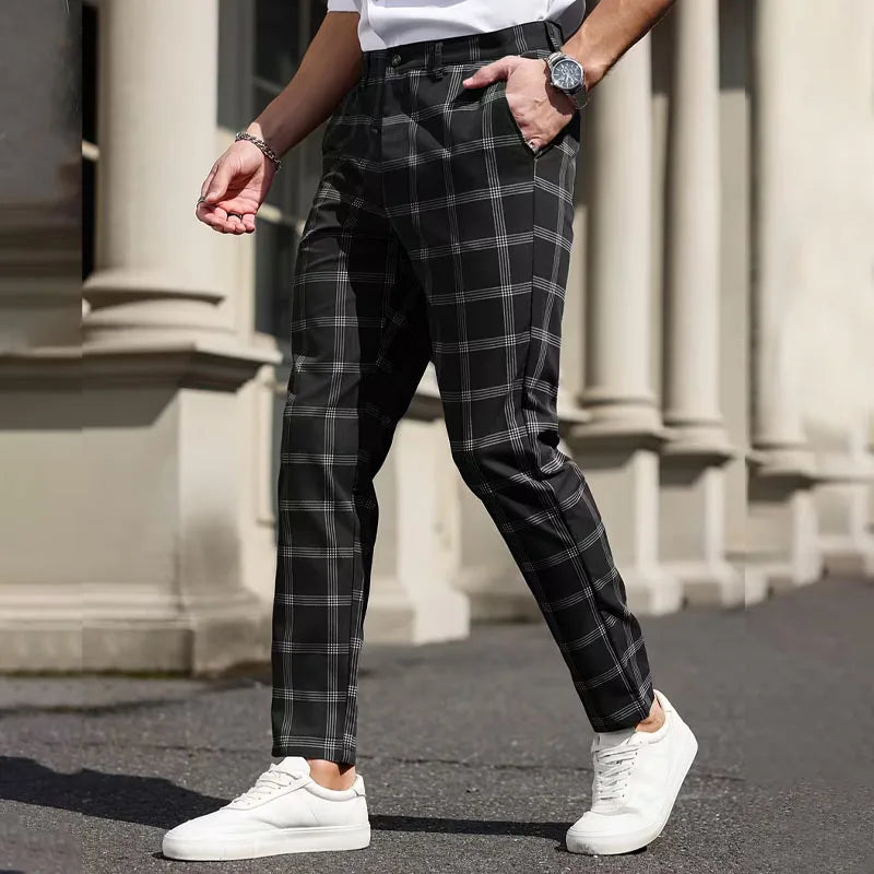 TOTA Men Slim-fit Plaid Trousers