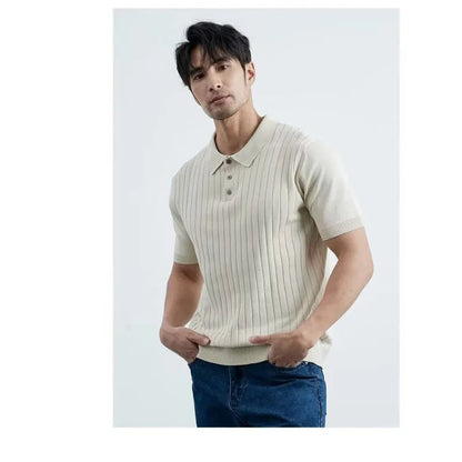 RUMIN Striped Knit Casual Polo