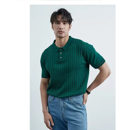 RUMIN Striped Knit Casual Polo