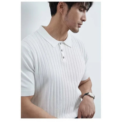 RUMIN Striped Knit Casual Polo