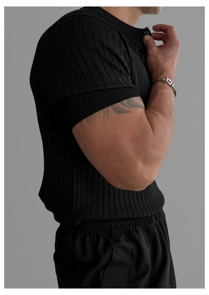 RUFUS Vertical Stripe Henley Collar Tee
