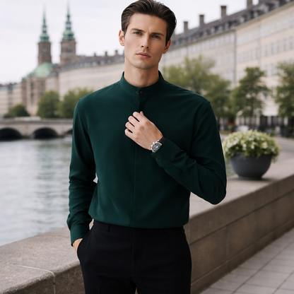 ALONSO Button-Down Shirt with Mandarin Collar