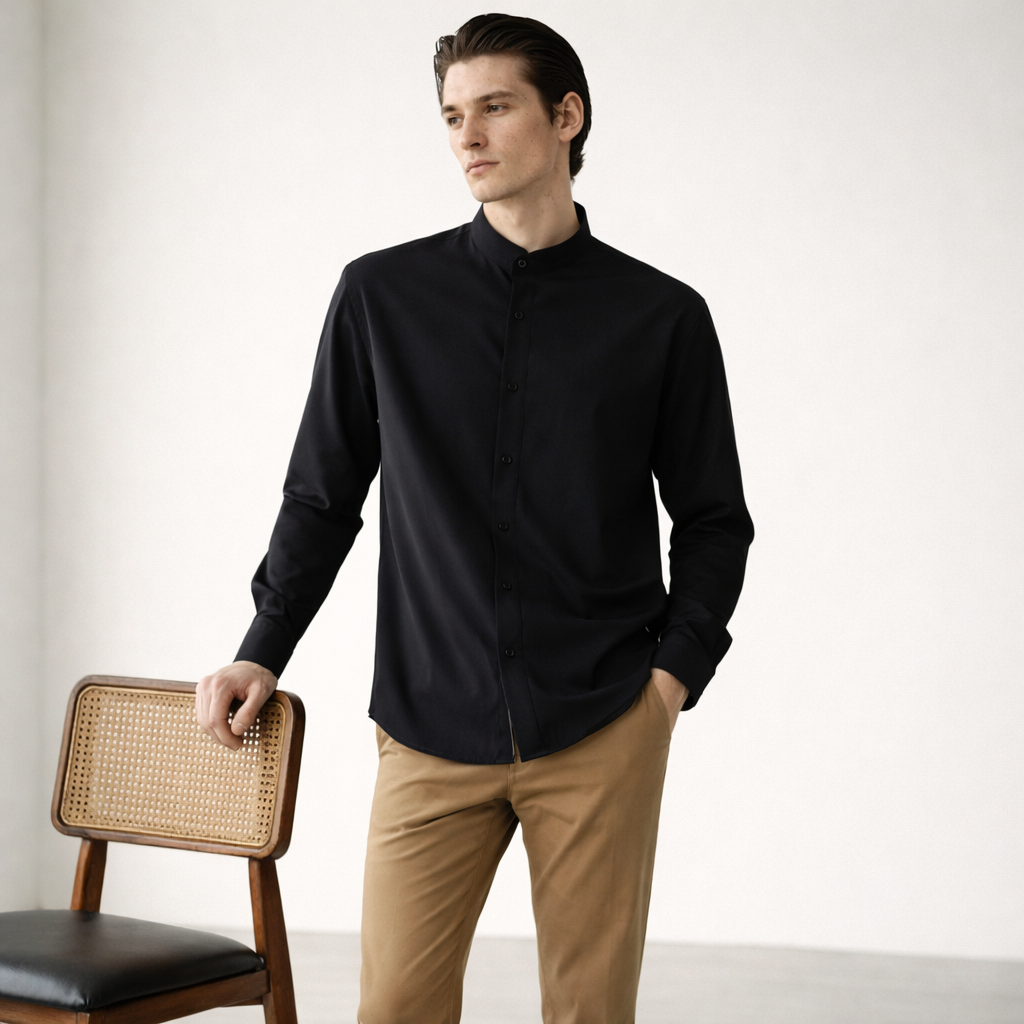ALONSO Button-Down Shirt with Mandarin Collar