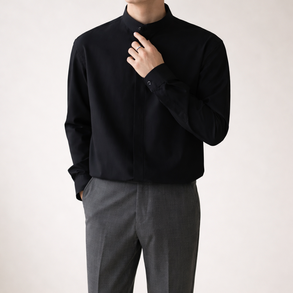 ALONSO Button-Down Shirt with Mandarin Collar
