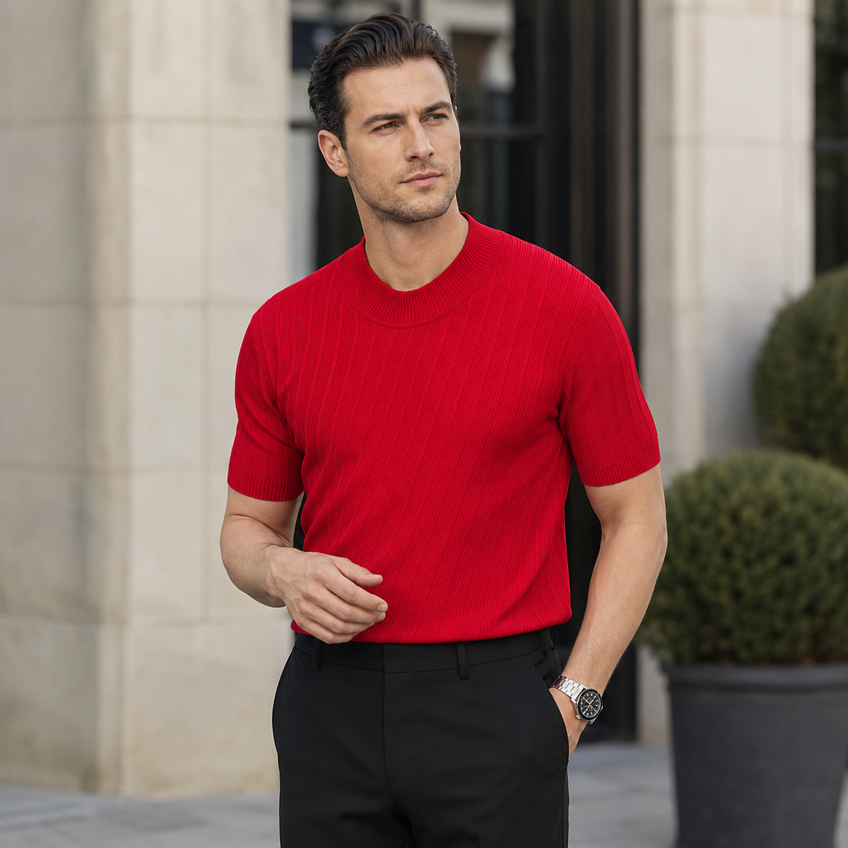 Baldwin Ribbed Mock Neck Tee