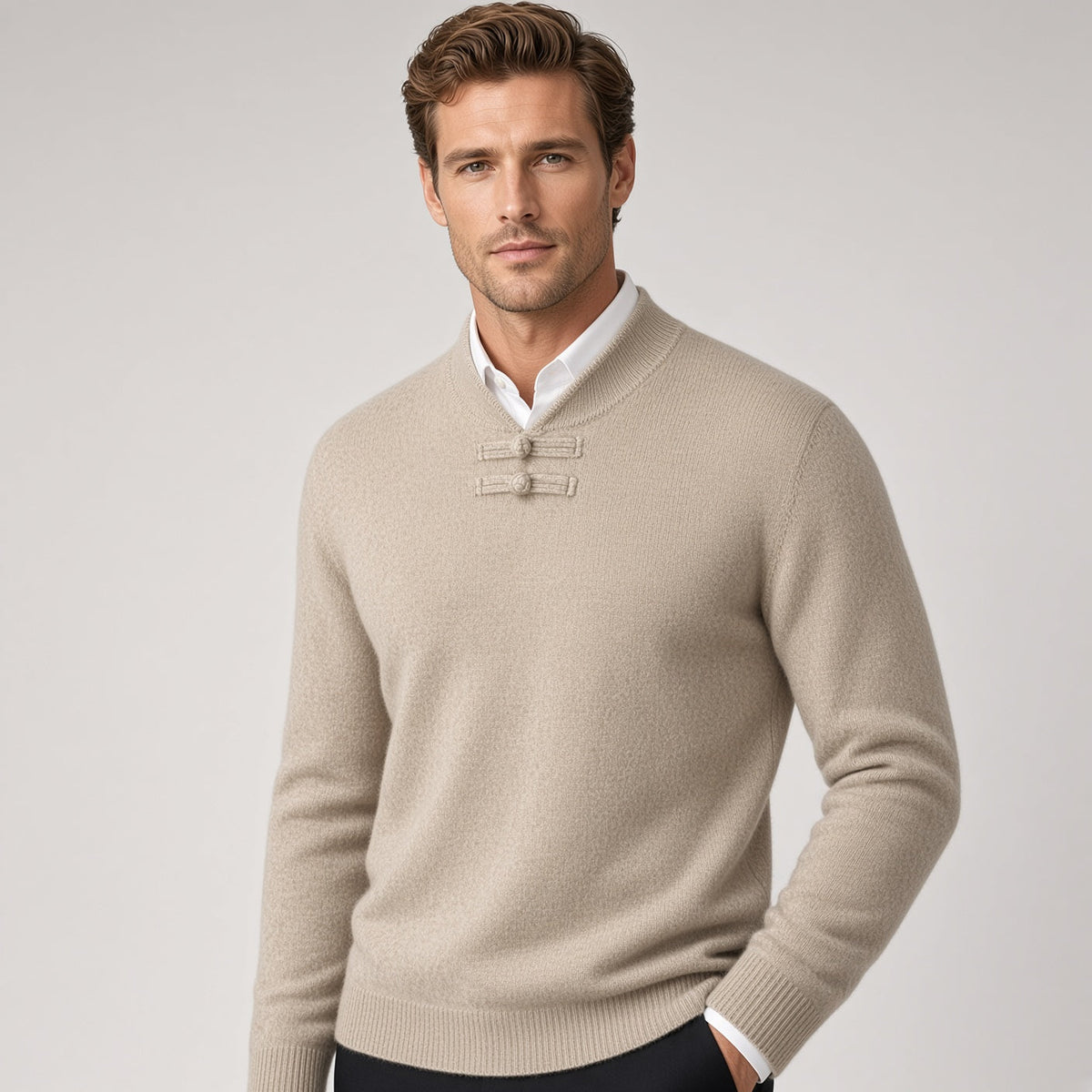 BORIO Cashmere Buckle-Up Sweater