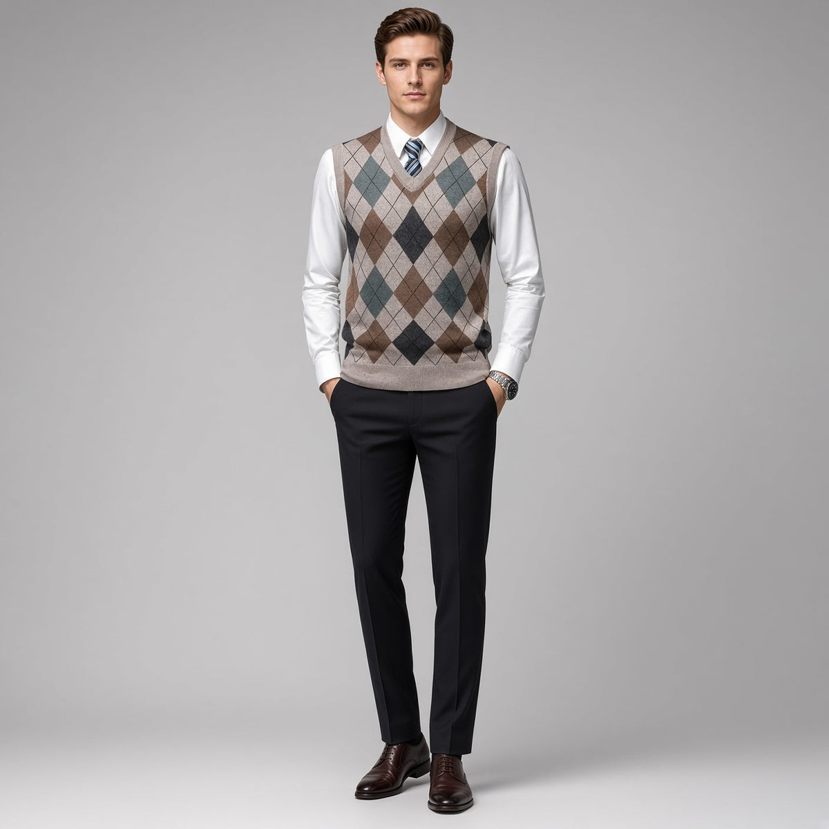 CONARD V-Neck Jacquard Plaid Vest