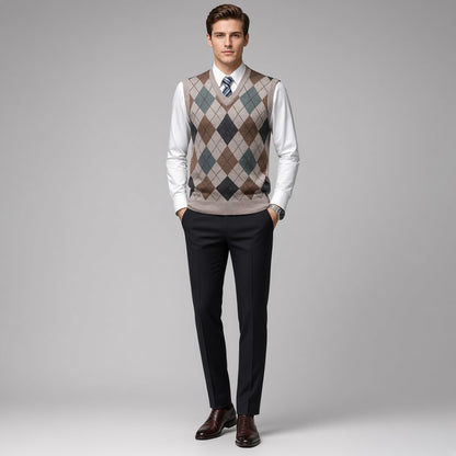 CONARD V-Neck Jacquard Plaid Vest