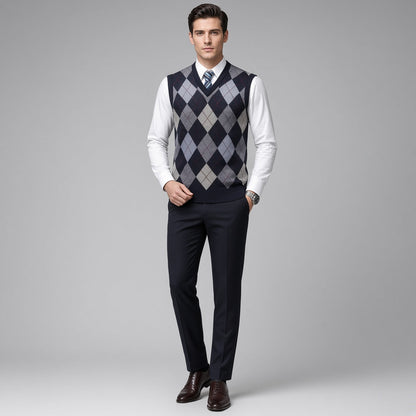 CONARD V-Neck Jacquard Plaid Vest