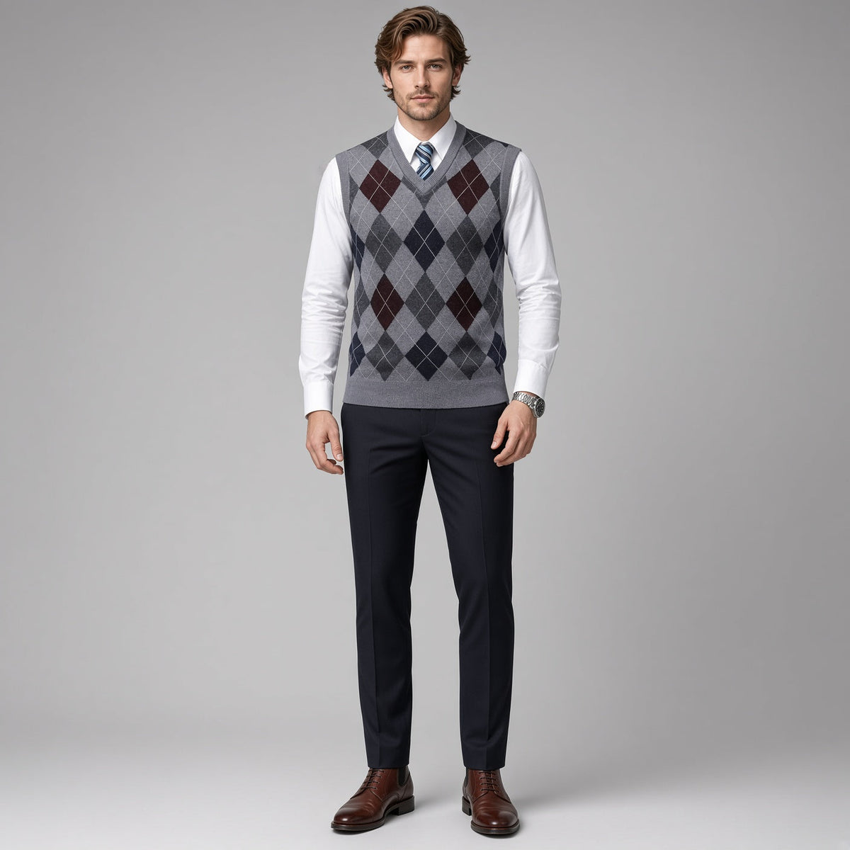 CONARD V-Neck Jacquard Plaid Vest