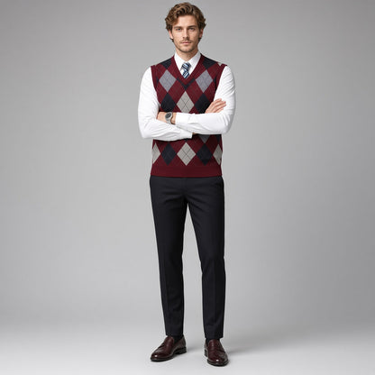 CONARD V-Neck Jacquard Plaid Vest