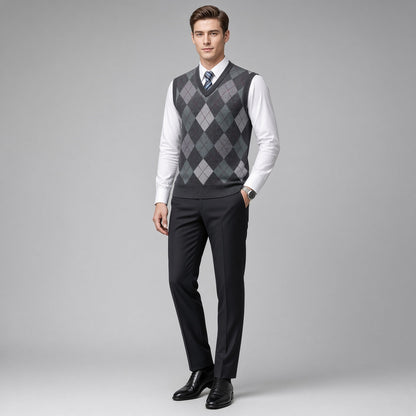 CONARD V-Neck Jacquard Plaid Vest