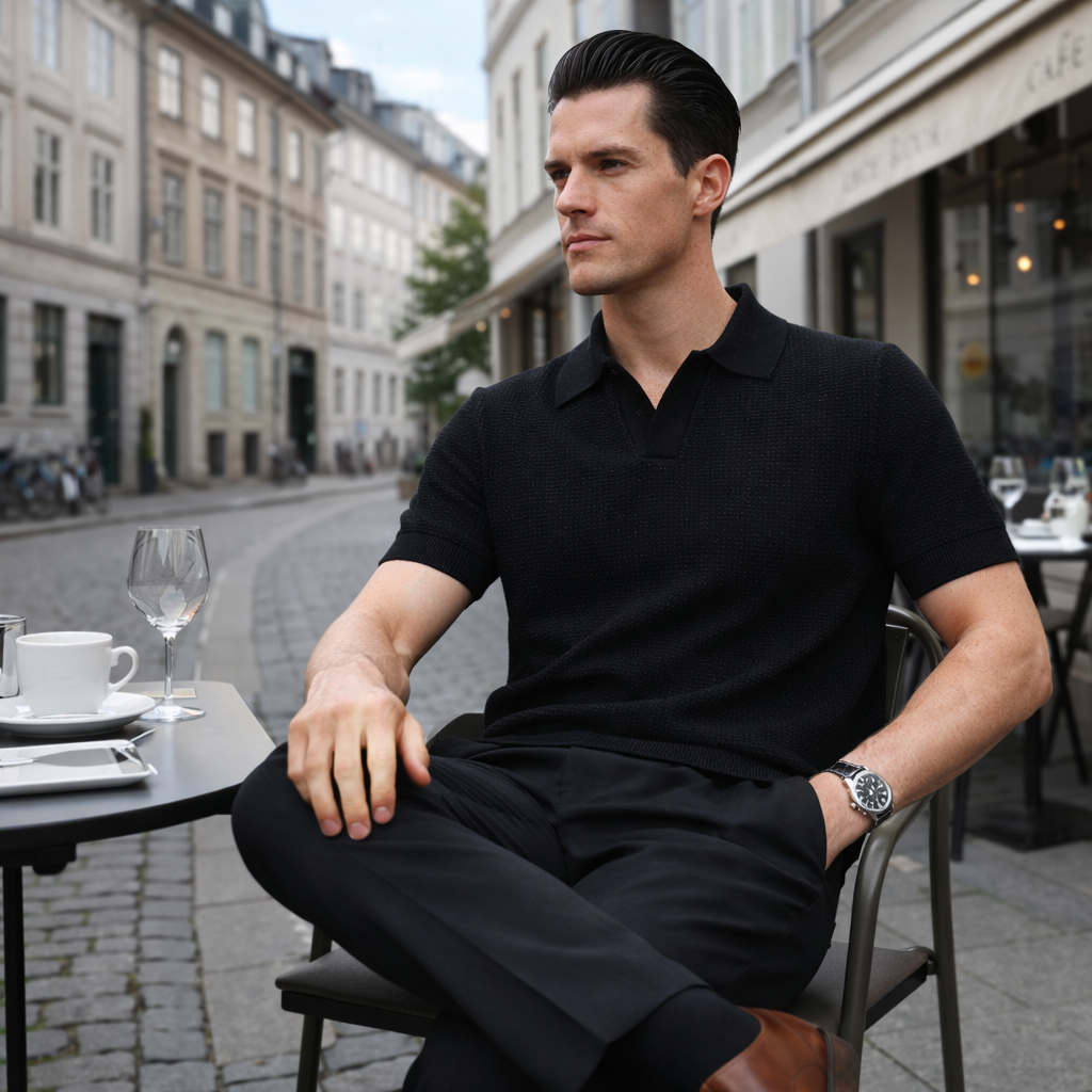 Men´s Knitted V-neck Polo Shirt