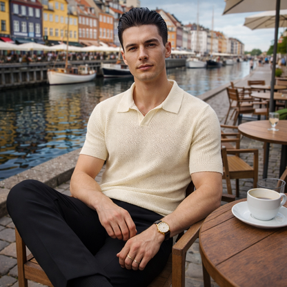 Men´s Knitted V-neck Polo Shirt