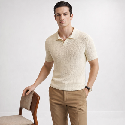 Men´s Knitted V-neck Polo Shirt