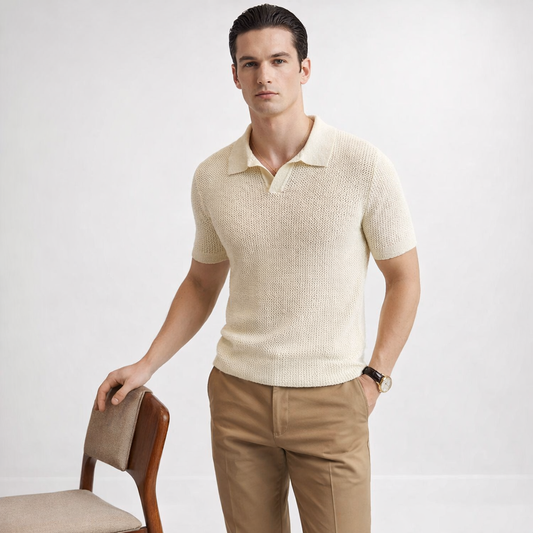 Men´s Knitted V-neck Polo Shirt