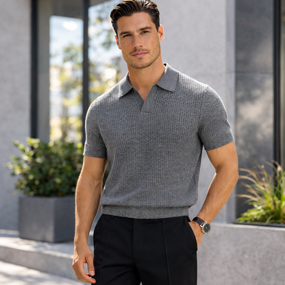 Men´s Knitted V-neck Polo Shirt