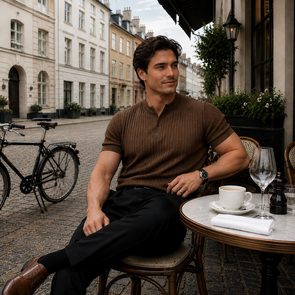 RUFUS Vertical Stripe Henley Collar Tee