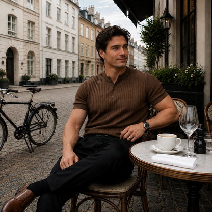 RUFUS Vertical Stripe Henley Collar Tee