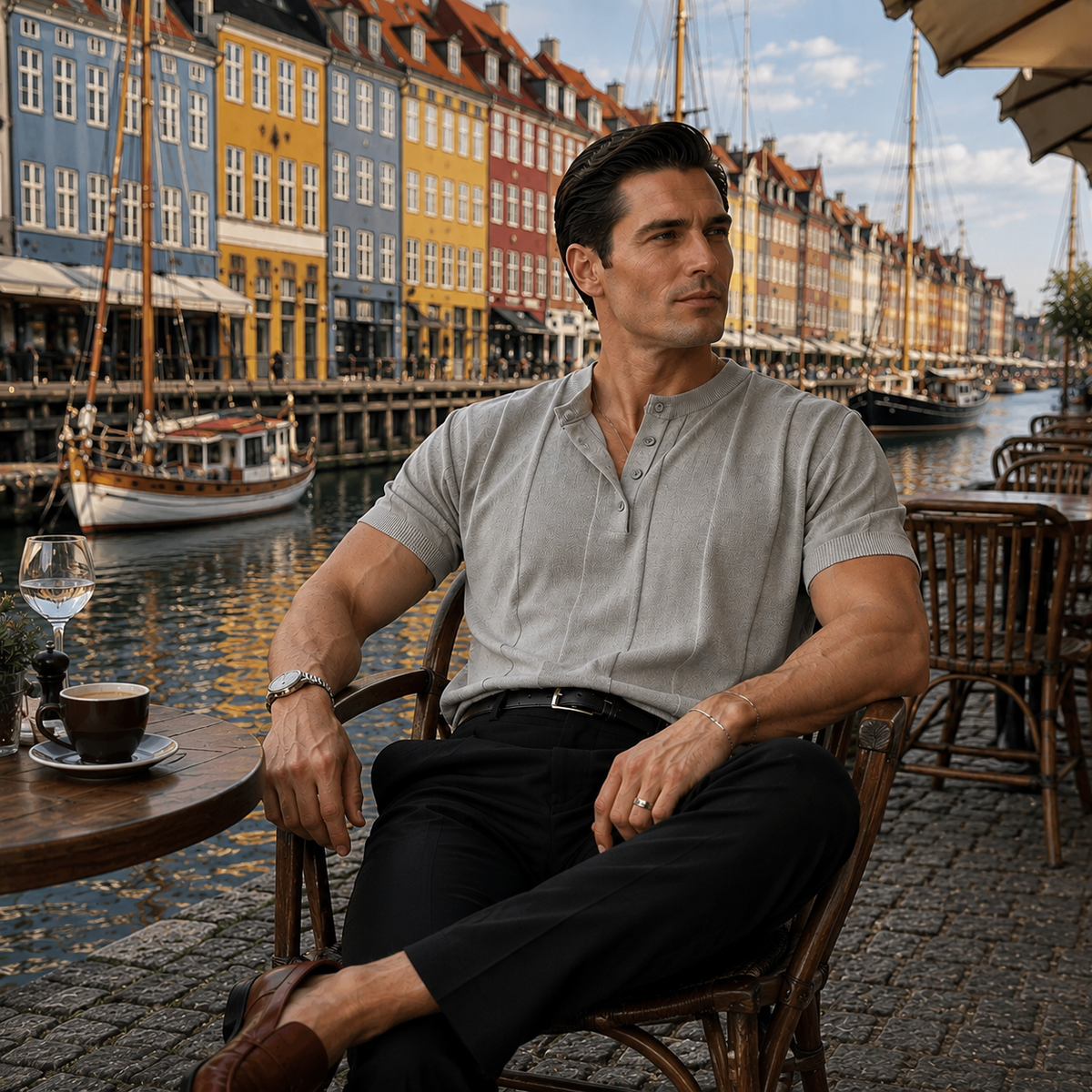 GAVIN Premium Pleated Henley Tee