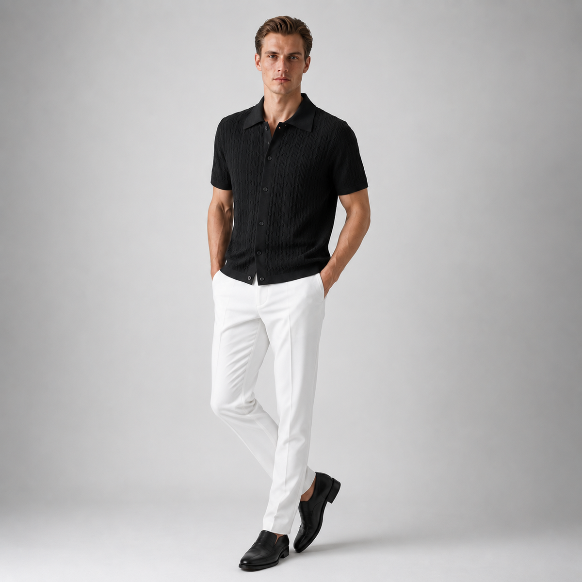 DUXE Button-Up Knit Polo