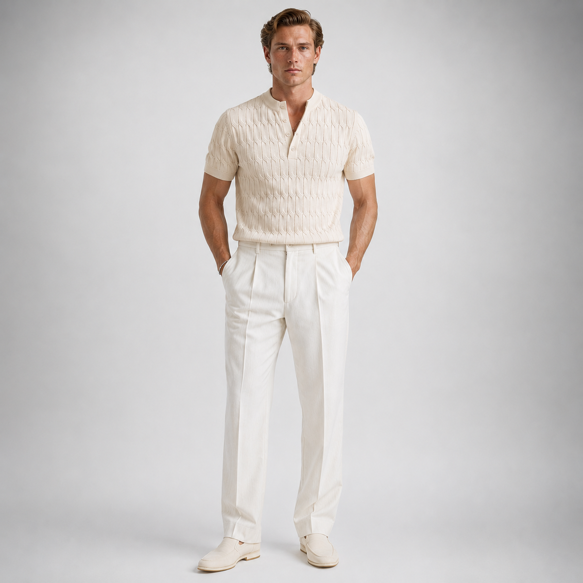 FINNIX Cable-Knit Henley Polo