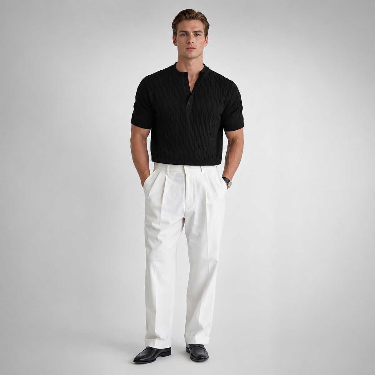 FINNIX Cable-Knit Henley Polo