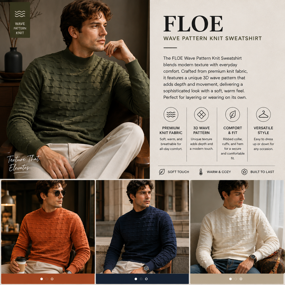FLOE Wave Pattern Knit Sweatshirt