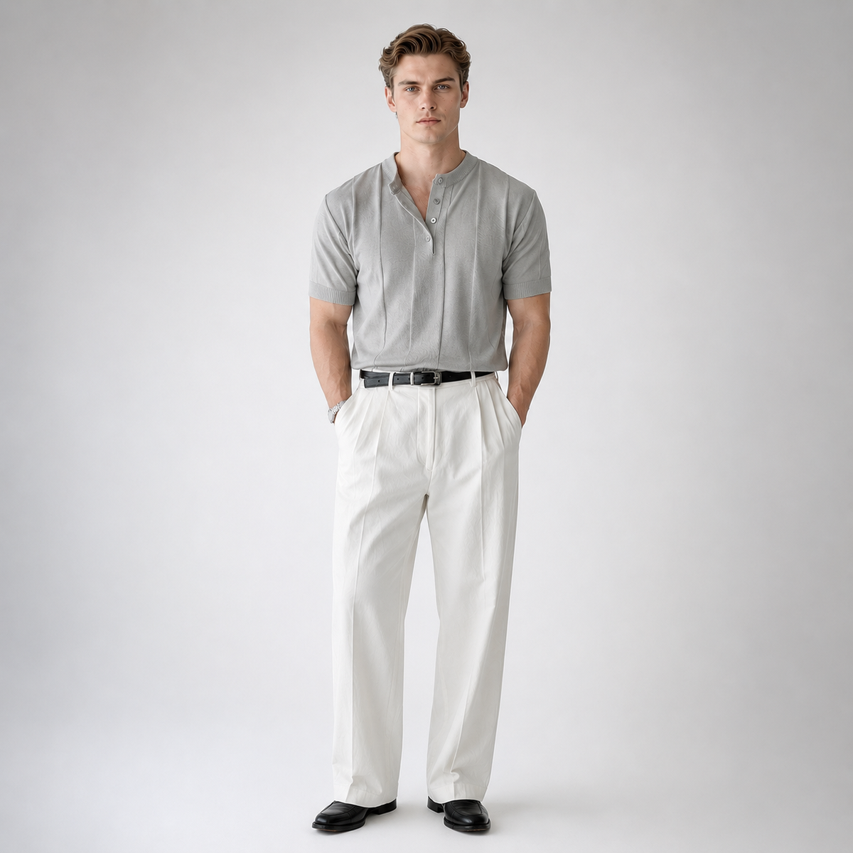 GAVIN Premium Pleated Henley Tee