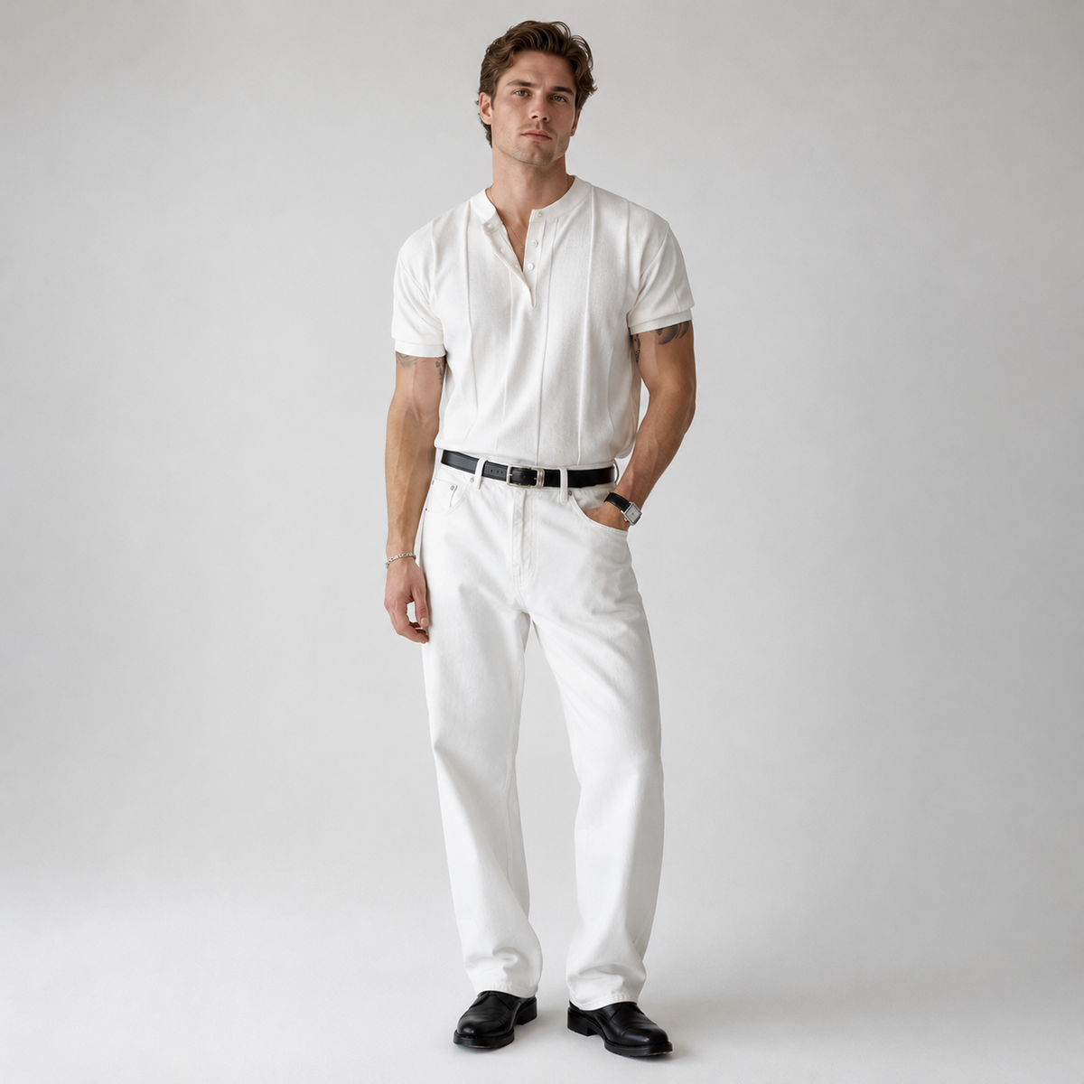 GAVIN Premium Pleated Henley Tee
