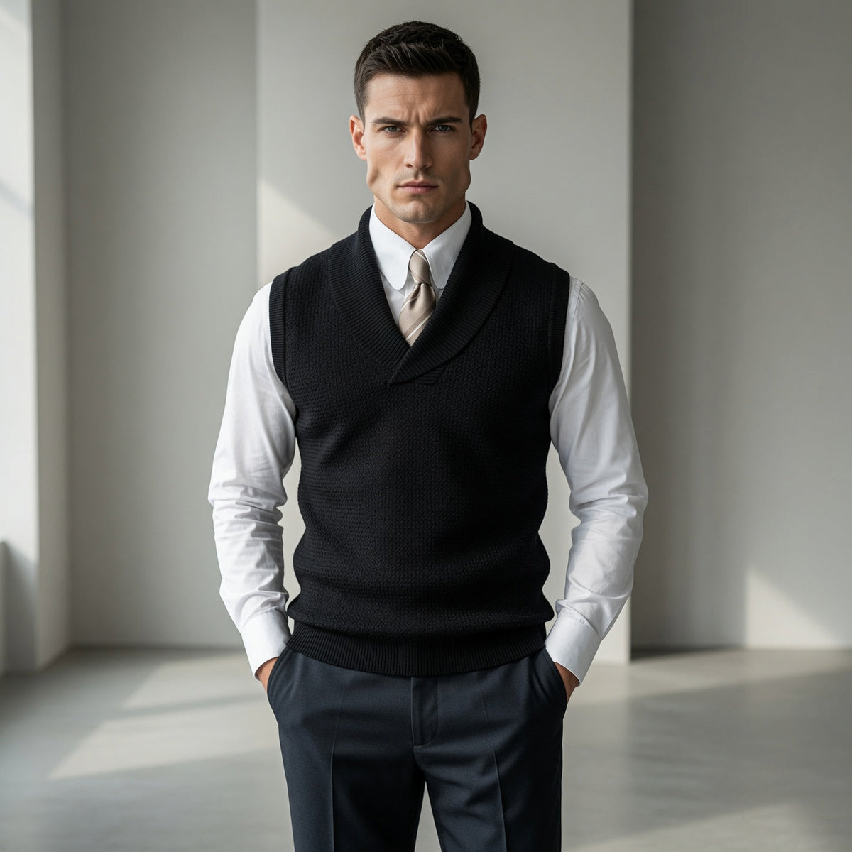 HESLEY Open Collar Knitted Vest