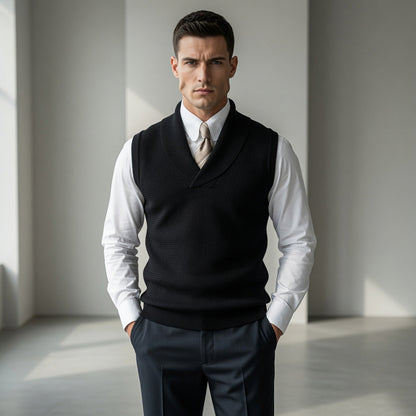 HESLEY Open Collar Knitted Vest