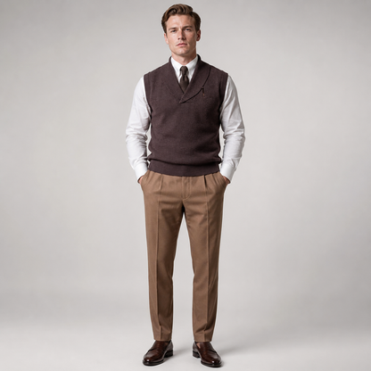 HESLEY Open Collar Knitted Vest