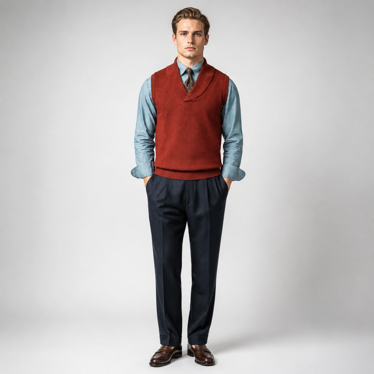 HESLEY Open Collar Knitted Vest