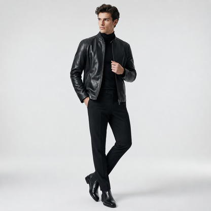 JACE Stand Collar Faux Leather Jacket