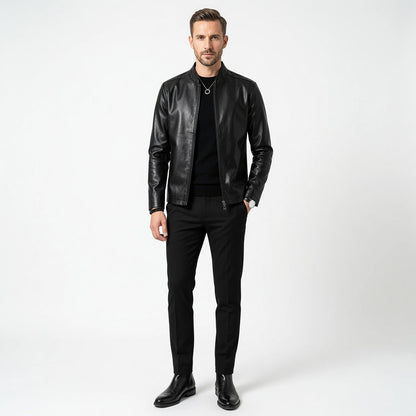 JACE Stand Collar Faux Leather Jacket